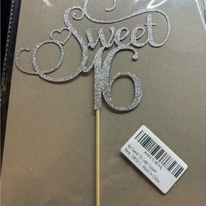 Sweet 16 Silver Cake Topper